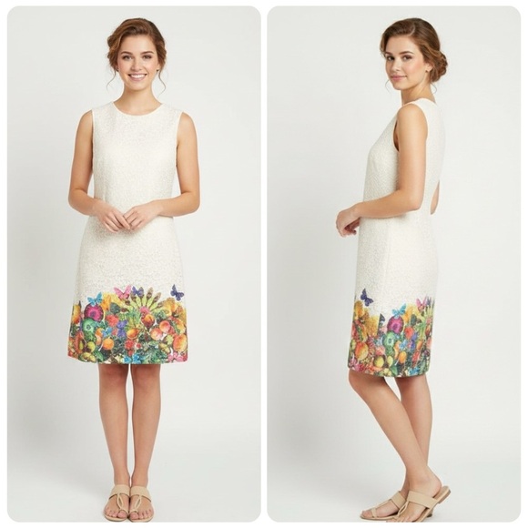 Desigual Cream Lace Sleeveless Colorful Hemline Sheath Dress Size 40 EU / 6 US - Picture 12 of 12